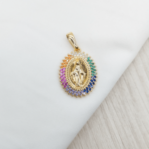 DIJE DE VIRGEN LA MILAGROSA CON MICROCIRCONES MULTICOLOR