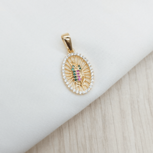 DIJE VIRGEN DE GUADALUPE CON CIRCONES MULTICOLOR EN LA SILUETA DE LA VIRGEN